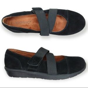 Vionic Shelby Women's Black Mary Jane Suede Flats with Strap